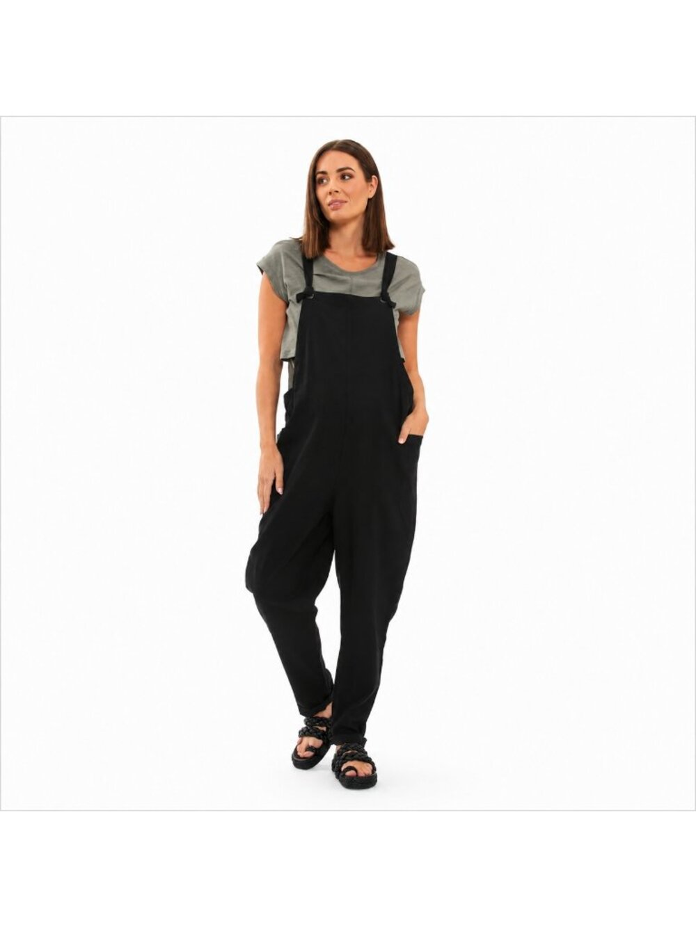 Ripe Maternity Black Poppy Linen Jumpsuit . Size large